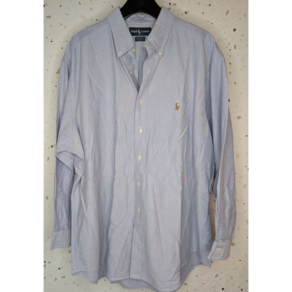Polo Ralph Lauren Shirt Blue Cotton Yarmouth Button Oxford Long Sleeve 17.5-34